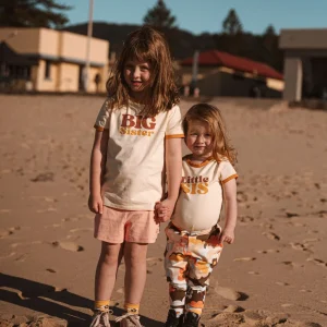 Banabae Big Sister Organic Cotton Ringer Tee - Mustard-Kids Sibling Tees | Apparel