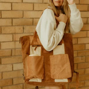 Banabae Corduroy Spliced Convertible Backpack - Tan-Women Bags