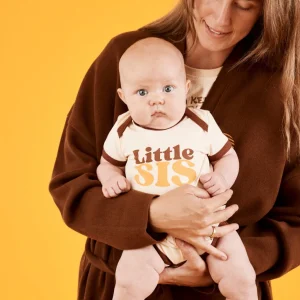 Banabae Little Sis Organic Cotton Onesie - Brown-Kids Sibling Tees | Apparel