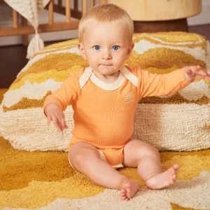Banabae Peach Ribbed Organic Cotton Long Sleeve Onesie- Apparel