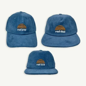Banabae Rad Pop, Rad Dad and Rad Kid Cord Caps Bundle - Denim Blue-Kids Hats, Caps And Beanies