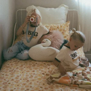 Banabae Stencil Flora Flax Linen Flat Sheet-Kids Kid's Bedding | Kid's Bedding