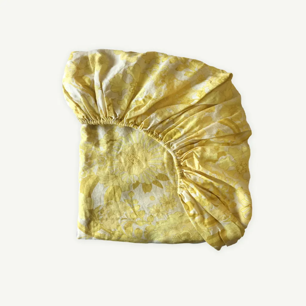 sundaze_floral_flax_linen_0.webp Banabae Sundaze Floral Flax Linen Fitted Sheet-Kids Kid's Bedding | Kid's Bedding