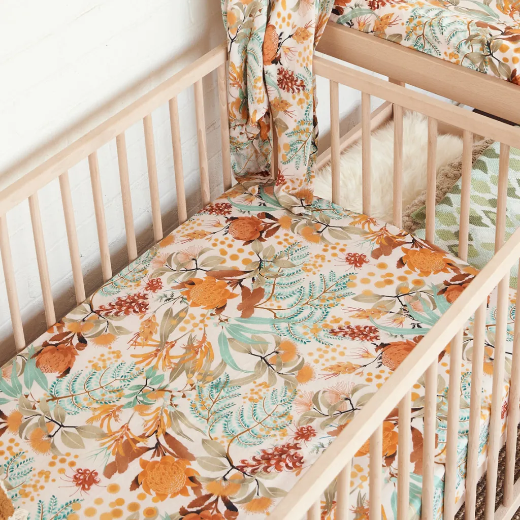 wattle_wander_fitted_cot__0.webp Banabae Wattle Wander Fitted Cot Sheet- Fitted Cot Sheets
